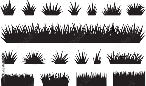 Grass Silhouettes Collection Garden Field Lawn Plants Black Silhouettes Art