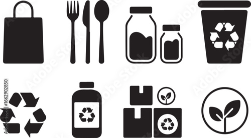 Zero Waste Iconography Set Eco-Friendly Living Symbols