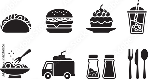 Fast Food Icons Collection Black on Checkered