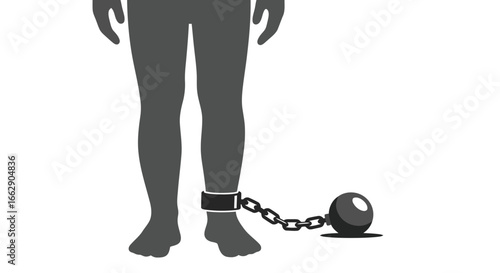 Persons leg shackled with a ball and chain