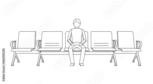 Person sitting on a bench in a waiting area