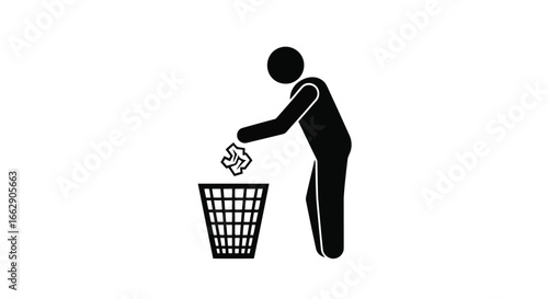 Person throwing crumpled paper into trash bin