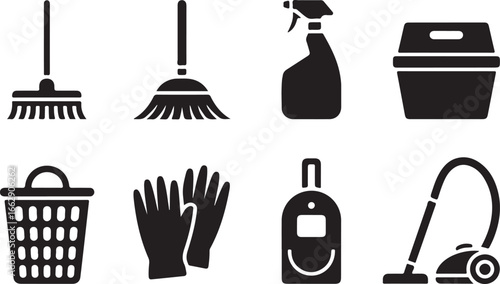 Cleaning Icon Set Housework Hygiene Sanitation Symbol Collection
