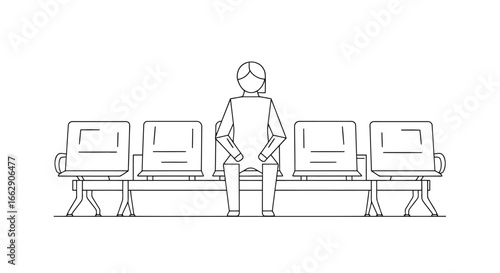 Woman sitting on a bench in a waiting area