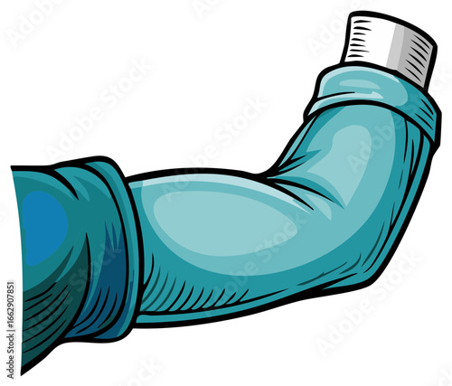 Cartoon illustration of an arm in cyan clothing on a white background.