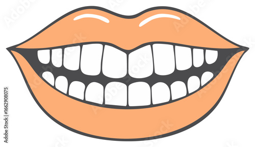 Vector illustration of a happy smiling mouth showing clean white teeth and orange lips