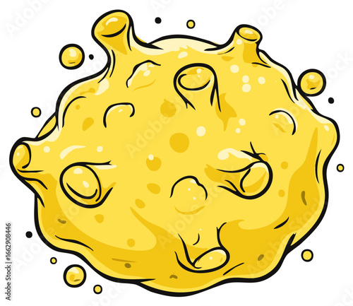 Abstract yellow amoeba like character with bubbles and texture