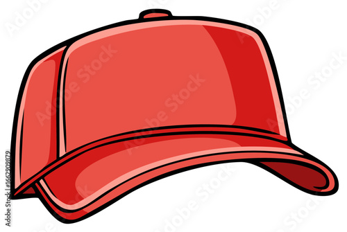 Simple Cartoon Style Red Baseball Cap Isolated on White
