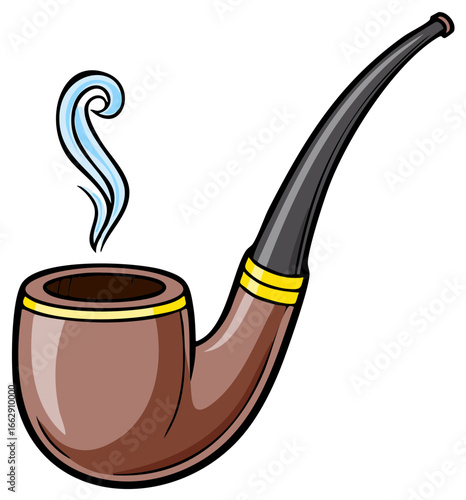 Cartoon style smoking pipe with wisps of smoke rising