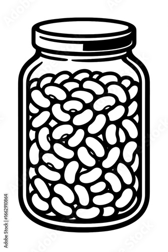 Simple Outline Vector Graphic of a Glass Jar Filled with Dry Beans or Pulses, Ready for Storage or Cooking