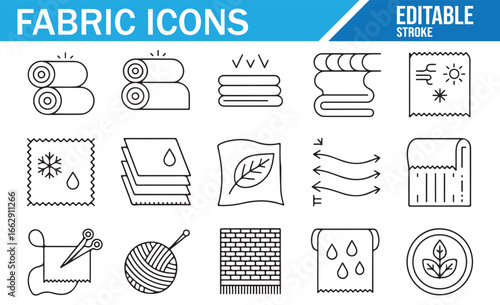 Set of minimalist fabric and textile icons for creative design projects.