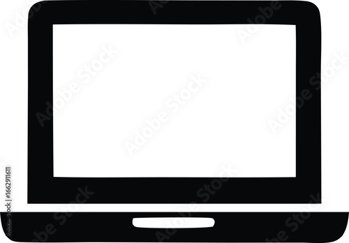 Modern laptop computer icon with open display and keyboard ready for digital content creation and business operations