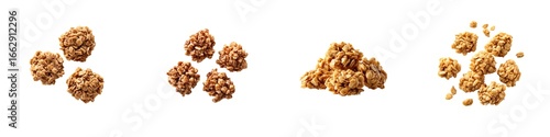 Set of granola clusters isolated on transparent background