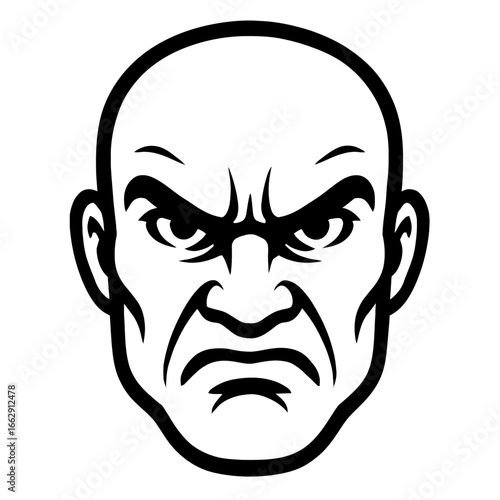 Bald Man Angry Face Vector Illustration - Intense Expression of Anger, Aggression, and Determination