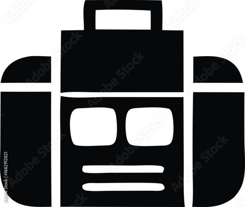 Simple black silhouette of a suitcase or briefcase with a handle and two compartments perfect for travel and business travel concepts