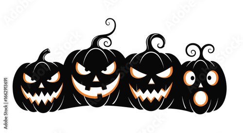 Spooky halloween pumpkins with glowing eyes and grins for festive celebrations