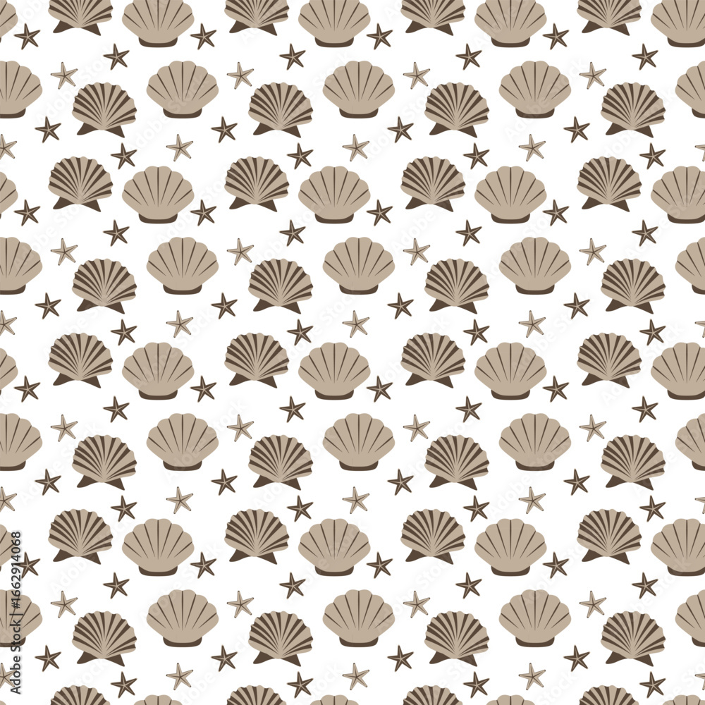 Fototapeta premium Repeating background of seashell. Seamless pattern of beach theme. Summer element