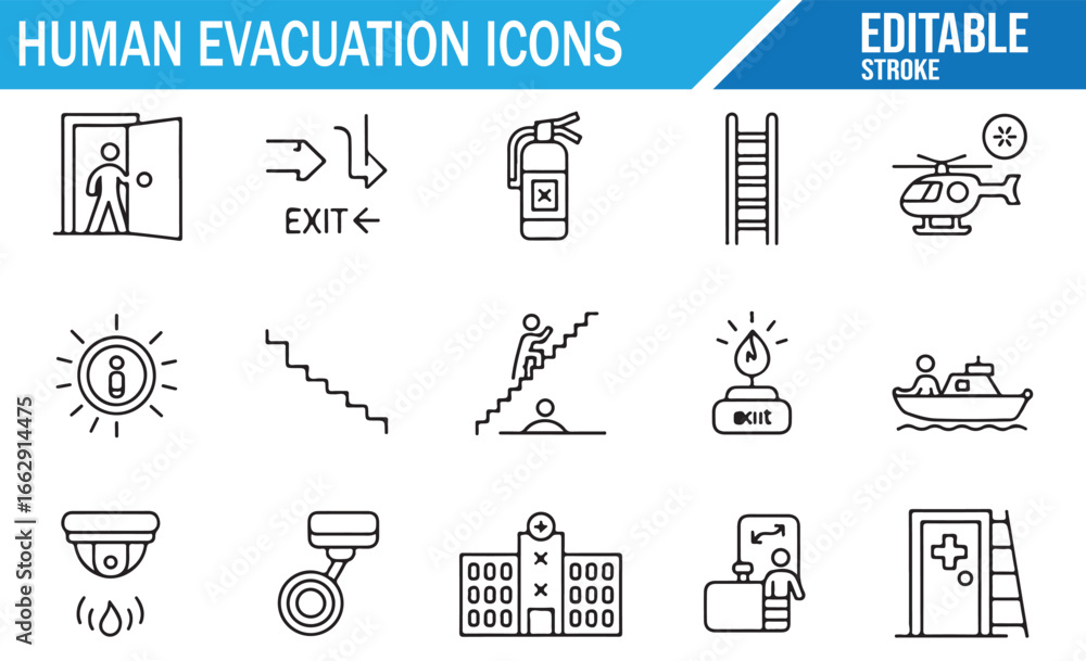 Naklejka premium Emergency Evacuation Icons for Safety Plans