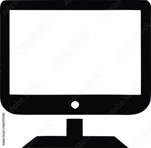 Simple black and white icon of a computer monitor displaying a blank white screen for digital content and technology concepts
