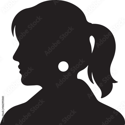 Woman Face Silhouette with Ponytail Profile Portrait Lady Avatar Style