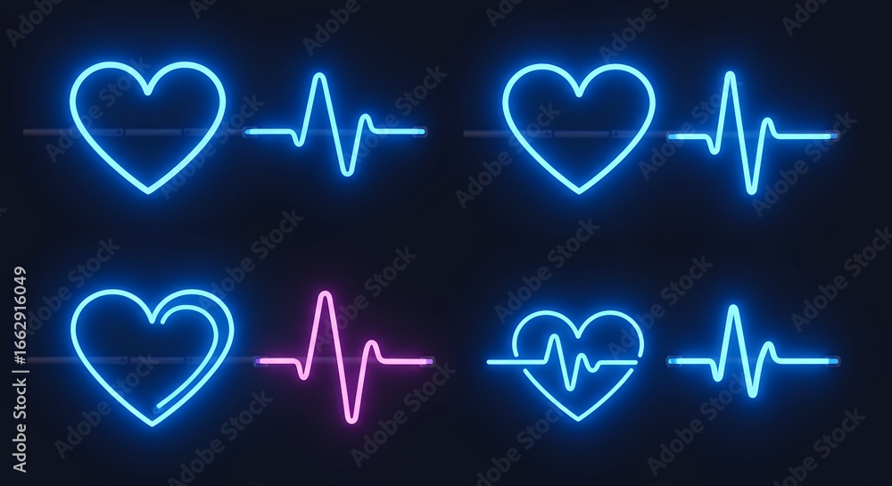 custom made wallpaper toronto digitalNeon heart icons with heartbeat