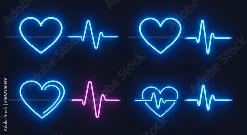 Wallpaper Mural Neon heart icons with heartbeat Torontodigital.ca