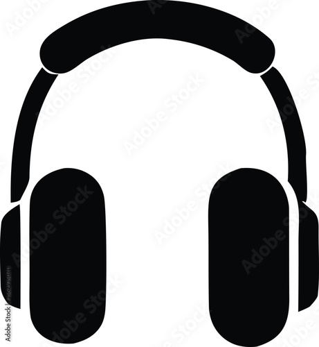 Simple black silhouette of modern over-ear headphones icon for audio music listening and djing