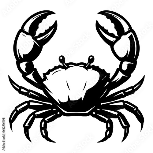 Stylized illustration of a crab with its claws raised in a defensive or aggressive pose, on a white background.