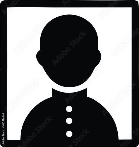Iconic silhouette profile of a person in a formal outfit with three buttons creating a classic emblem for user identification and profiles