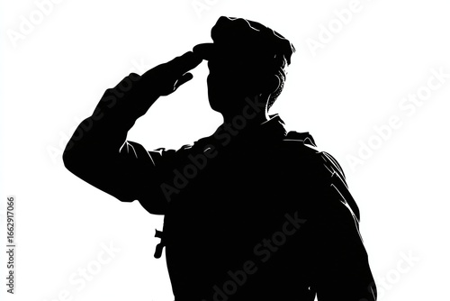Silhouette of a person saluting, representing honor, respect, and military service ideals