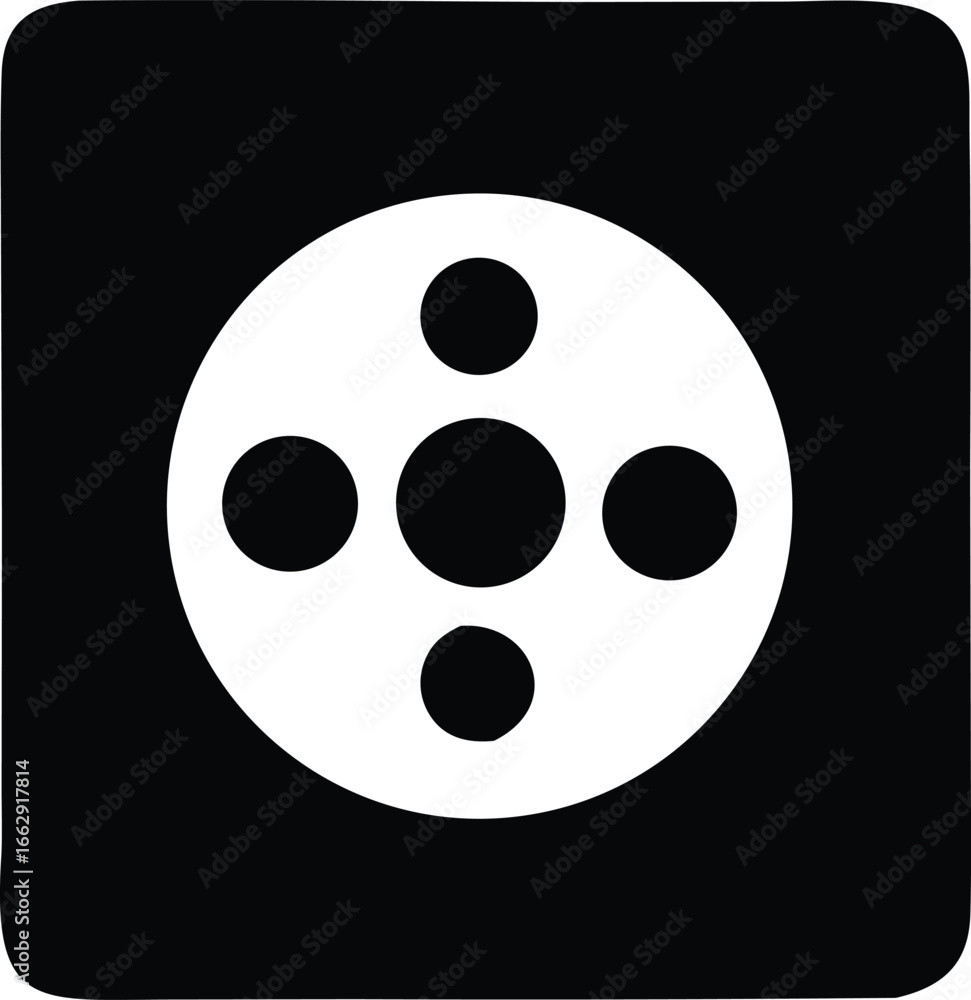 Fototapeta premium Abstract geometric circular design with central dot and four surrounding dots creating a modern and minimalist emblem or icon.