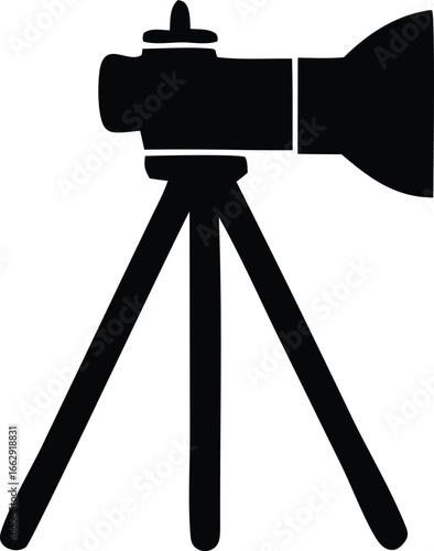 Silhouette of a camera mounted on a tripod presenting a modern and minimalist aesthetic for photography and videography concepts