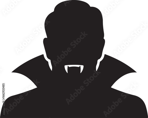 Vampire Silhouette with Fangs and Cape for Horror or Halloween Design