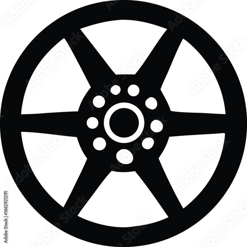 Modern black alloy wheel design with six spokes and central hub detail perfect for automotive graphics and branding