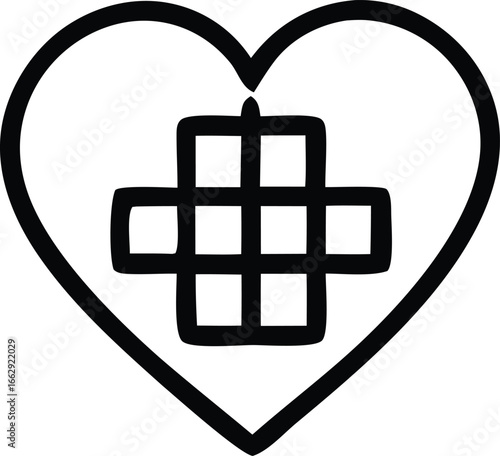 Artistic heart symbol with grid overlay representing health care and compassion abstract design
