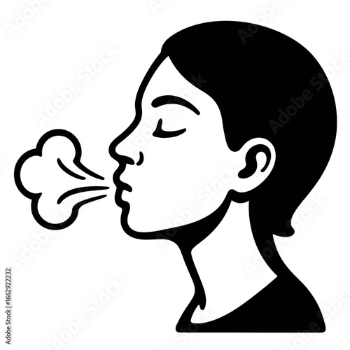 Vector Illustration of a Woman Exhaling or Blowing with Eyes Closed