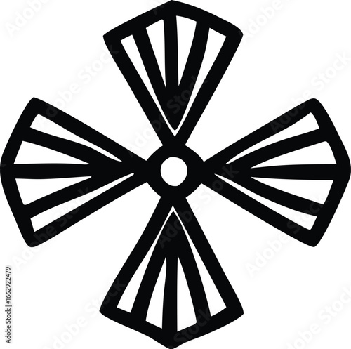 Intricate black geometric symbol with radial symmetry and central circle motif for branding and design projects