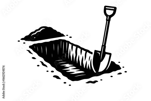 Freshly Dug Grave with Shovel - Halloween and Horror Vector