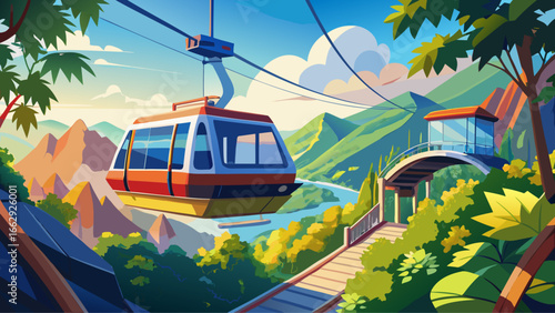 Ba na hills cable car ride amidst lush greenery and stunning blue skies in Da nang Vietnam