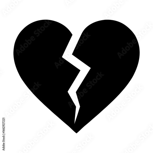 Vector graphic illustration of a broken heart, symbolizing concepts of heartbreak, loss, grief, or broken relationships.