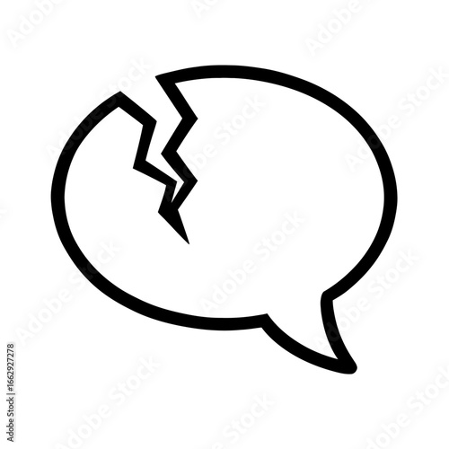 Vector graphic illustration of a broken speech bubble, symbolizing concepts of failed communication, misunderstanding, or silence.