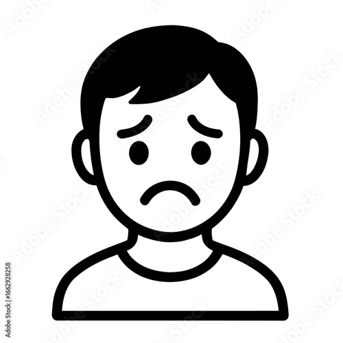 Vector graphic illustration of a sad or disappointed male face, symbolizing negative emotions and feelings.