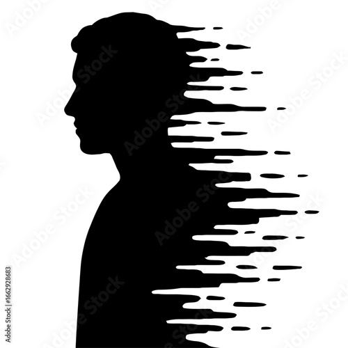 Human Head Silhouette with Pixel Dissolution - Abstract Mental Health Concept