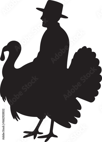 Silhouette turkey walking alongside farmer in light grey checked area