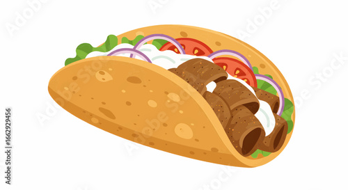 Delicious Gyro Wrap with Meat, Vegetables, and Sauce A Culinary Delight Illustration