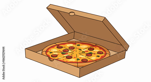 Delicious Pepperoni Pizza in an Open Cardboard Box, Ready to Eat