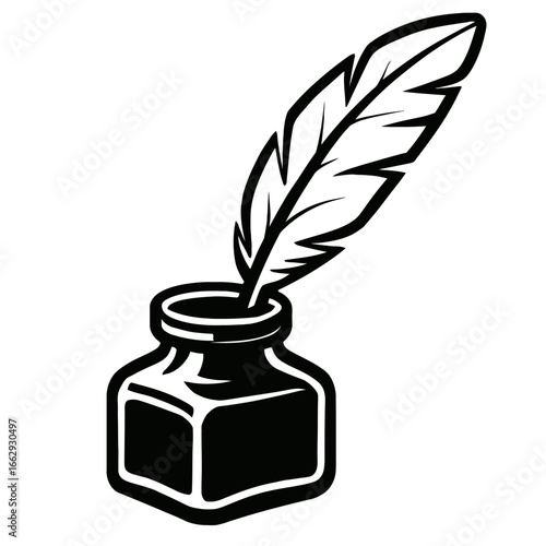 Quill Pen and Inkwell Vector - Hand Drawn Illustration for Writing and Creativity