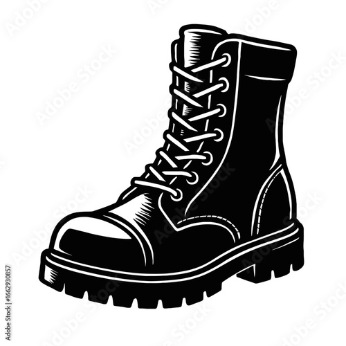 black combat boot drawing, side view clip art preview