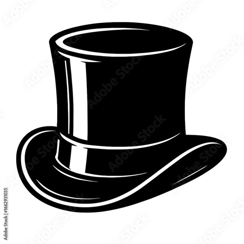 Classic Top Hat Vector Graphic - Hand-Drawn Accessory for Formal Wear, Fashion, and Magicians