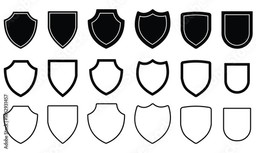 Shield Icon Set Vector Design. Badge quality symbol, sign, logo Shield. Protect shield security line icons. Protect shield security line icons. Vector illustration.